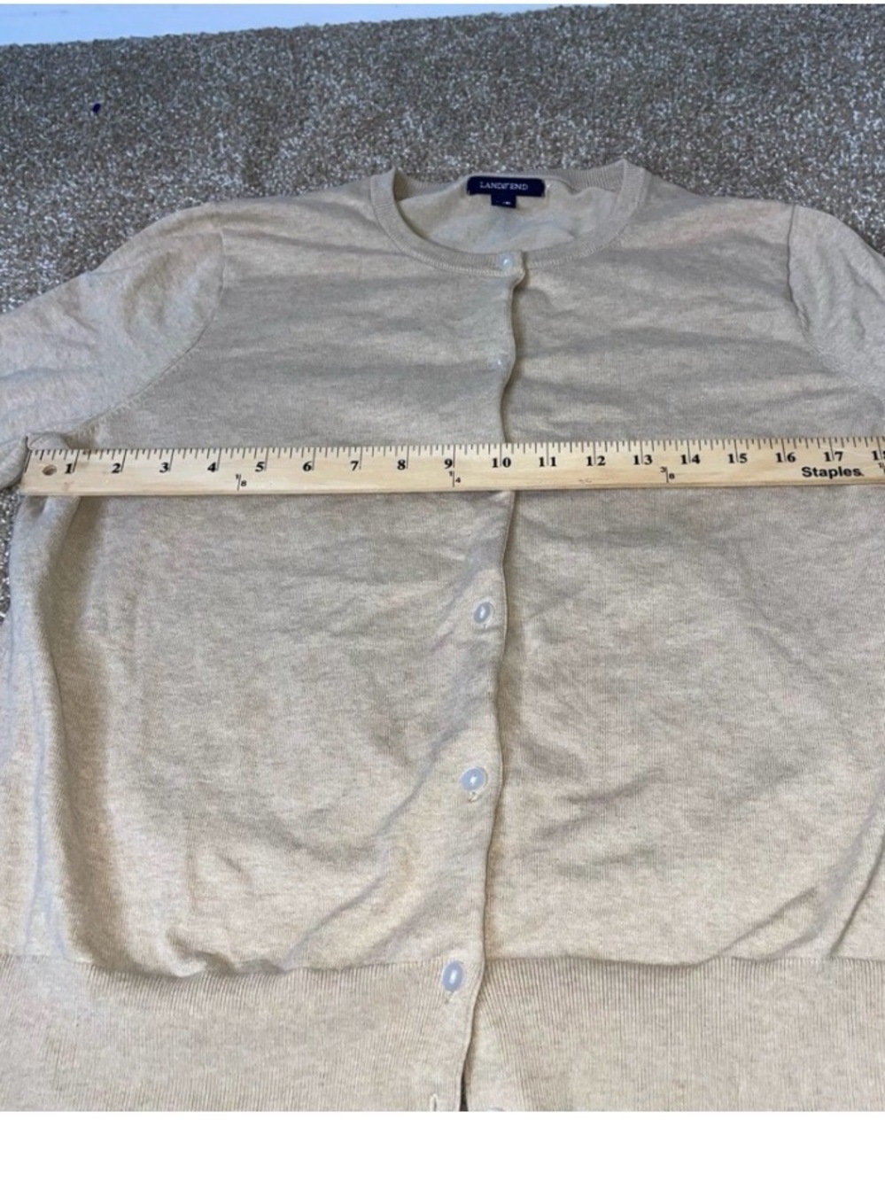 Lands' End Women's Light Cream/beige Crewneck Button Cardigan lightweight SZ L - Picture 4 of 7